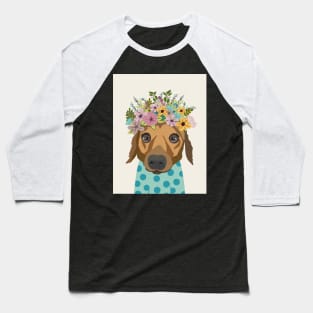 Dog in floral crown wearing a polka dot blue jumper Baseball T-Shirt